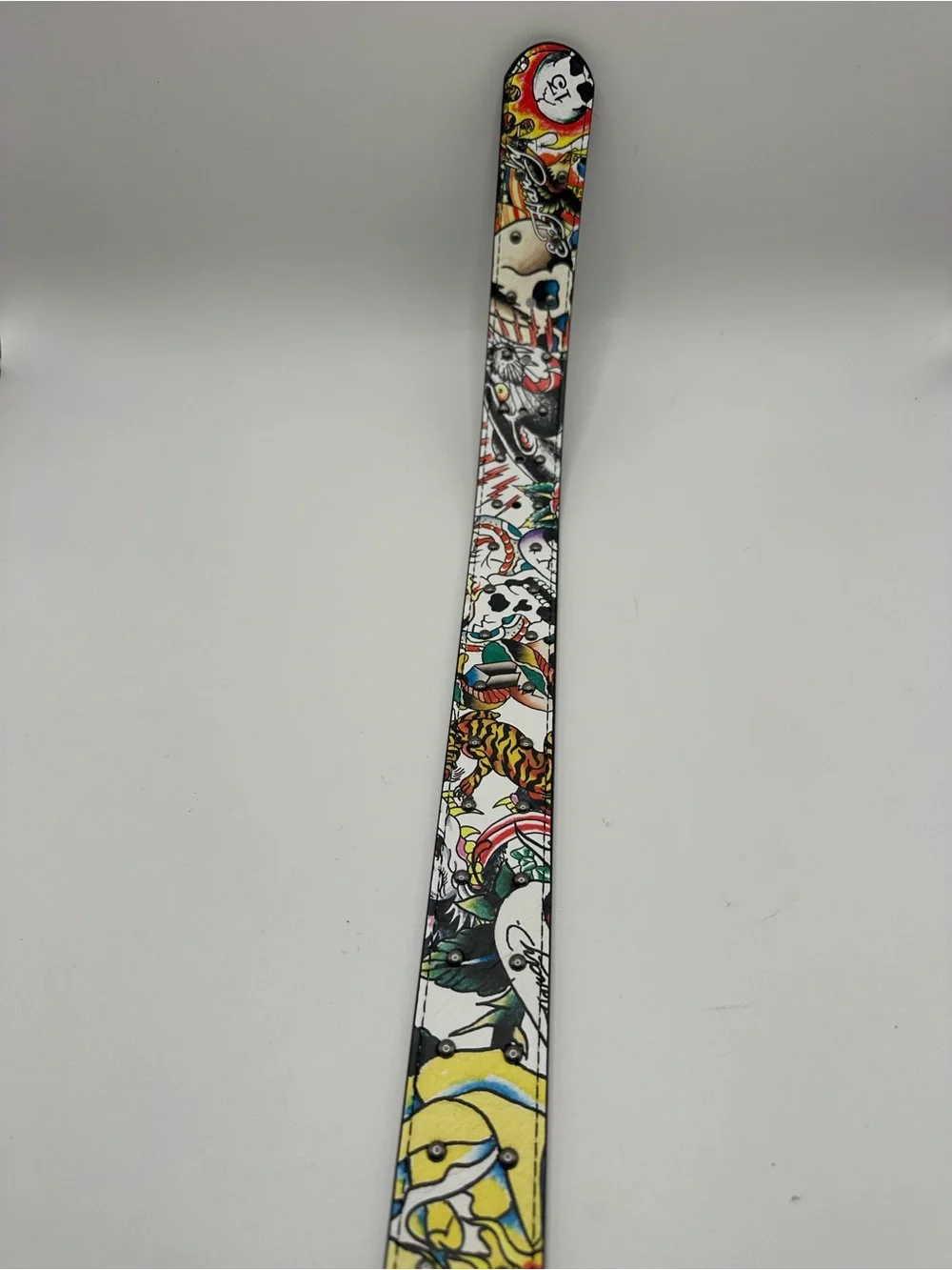 Ed Hardy Men's Graphic Print Tattoo Dress Belt Adjustable Buckle Multicolor 40